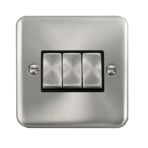 Scolmore DPSC413BK - 10AX Ingot 3 Gang 2 Way Plate Switch - Black Deco Plus Scolmore - Sparks Warehouse