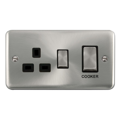 Scolmore DPSC504BK - 45A Ingot 2 Gang DP Switch With 13A DP Switched Socket - Black Deco Plus Scolmore - Sparks Warehouse
