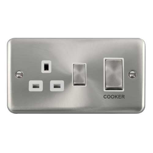 Scolmore DPSC504WH - 45A Ingot 2 Gang DP Switch With 13A DP Switched Socket - White Deco Plus Scolmore - Sparks Warehouse