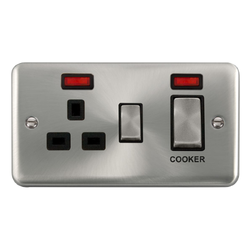 Scolmore DPSC505BK - 45A Ingot 2 Gang DP Switch With 13A DP Switched Socket + Neons - Black Deco Plus Scolmore - Sparks Warehouse
