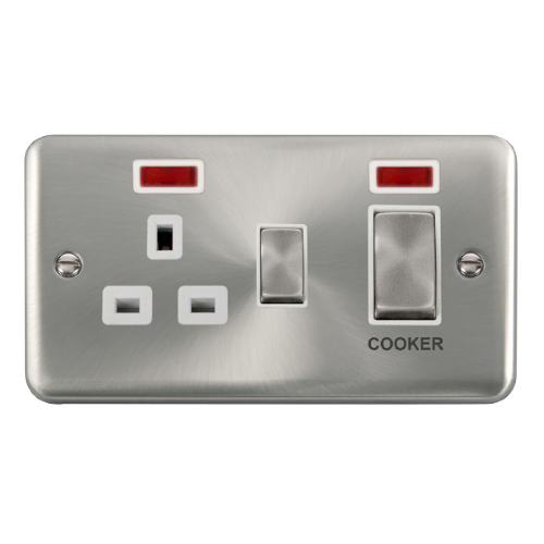 Scolmore DPSC505WH - 45A Ingot 2 Gang DP Switch With 13A DP Switched Socket + Neons - White Deco Plus Scolmore - Sparks Warehouse