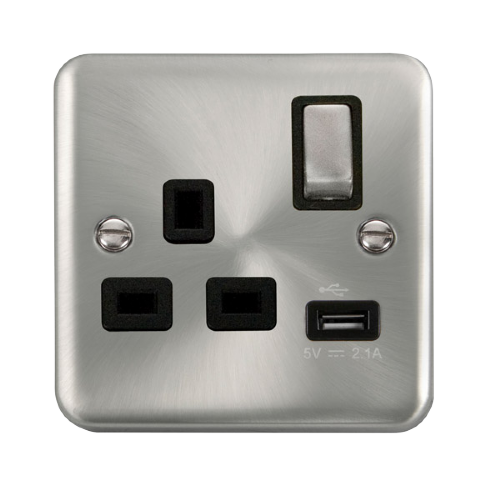 Scolmore DPSC571BK - 13A Ingot 1 Gang Switched Socket With 2.1A USB Outlet - Black Deco Plus Scolmore - Sparks Warehouse