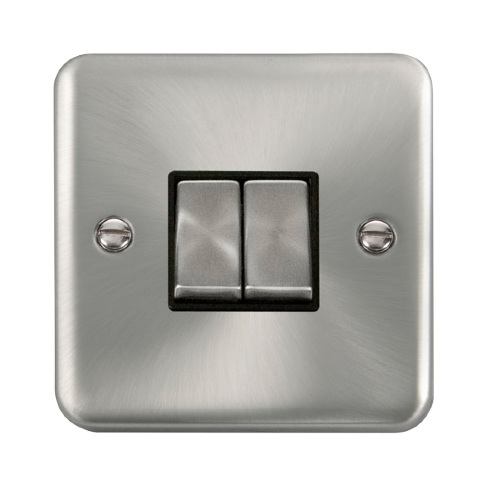 Scolmore DPSCBK-SMART2 - 1G Plate 2 Apertures Supplied With 2 x 10AX 2 Way Ingot Retractive Switch Modules - Satin Chrome - Black Deco Plus Scolmore - Sparks Warehouse