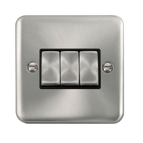 Scolmore DPSCBK-SMART3 - 1G Plate 3 Apertures Supplied With 3 x 10AX 2 Way Ingot Retractive Switch Modules - Satin Chrome - Black Deco Plus Scolmore - Sparks Warehouse