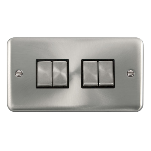 Scolmore DPSCBK-SMART4 - 2G Plate 2 x 2 Apertures Supplied With 4 x 10AX 2 Way Ingot Retractive Switch Modules - Satin Chrome - Black Deco Plus Scolmore - Sparks Warehouse