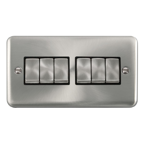 Scolmore DPSCBK-SMART6 - 2G Plate 2 x 3 Apertures Supplied With 6 x 10AX 2 Way Ingot Retractive Switch Modules - Satin Chrome - Black Deco Plus Scolmore - Sparks Warehouse