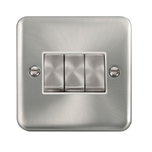 Scolmore DPSCWH-SMART3 - 1G Plate 3 Apertures Supplied With 3 x 10AX 2 Way Ingot Retractive Switch Modules - Satin Chrome - White Deco Plus Scolmore - Sparks Warehouse