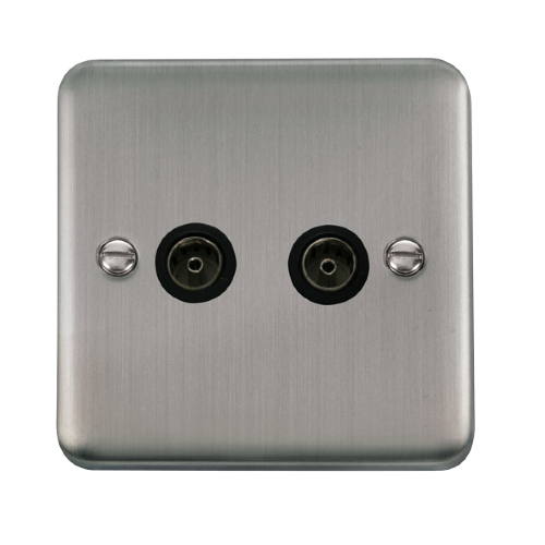 Scolmore DPSS066BK - Twin Coaxial Outlet - Black Deco Plus Scolmore - Sparks Warehouse