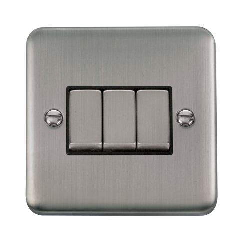 Scolmore DPSS413BK - 10AX Ingot 3 Gang 2 Way Plate Switch - Black Deco Plus Scolmore - Sparks Warehouse