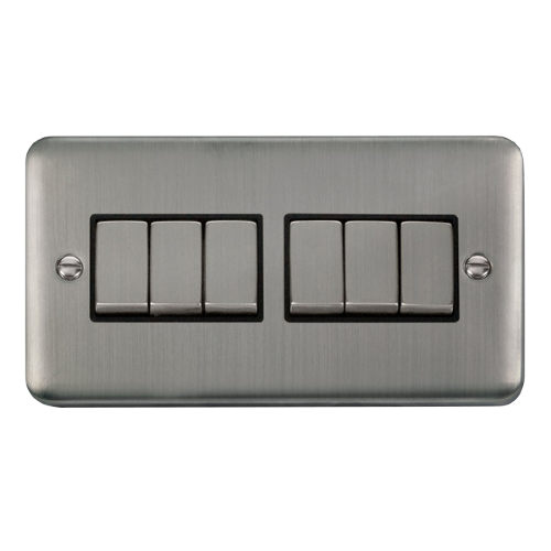 Scolmore DPSS416BK - 10AX Ingot 6 Gang 2 Way Plate Switch - Black Deco Plus Scolmore - Sparks Warehouse