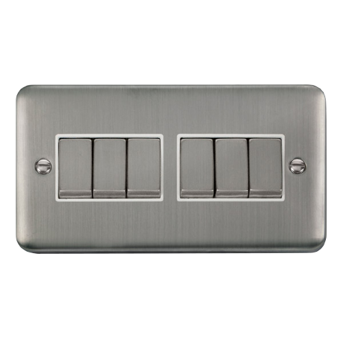 Scolmore DPSS416WH - 10AX Ingot 6 Gang 2 Way Plate Switch - White Deco Plus Scolmore - Sparks Warehouse