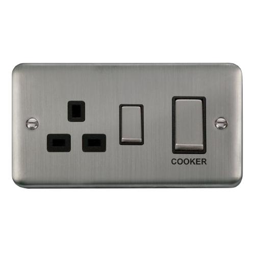 Scolmore DPSS504BK - 45A Ingot 2 Gang DP Switch With 13A DP Switched Socket - Black Deco Plus Scolmore - Sparks Warehouse