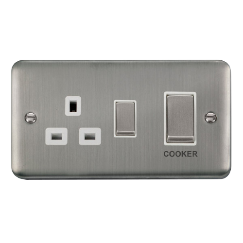 Scolmore DPSS504WH - 45A Ingot 2 Gang DP Switch With 13A DP Switched Socket - White Deco Plus Scolmore - Sparks Warehouse
