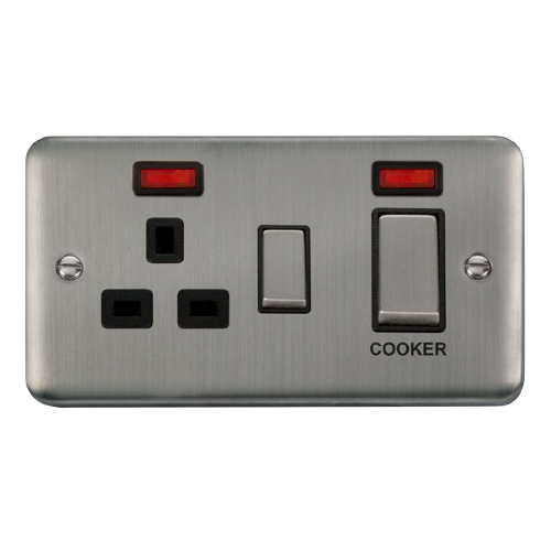 Scolmore DPSS505BK - 45A Ingot 2 Gang DP Switch With 13A DP Switched Socket + Neons - Black Deco Plus Scolmore - Sparks Warehouse