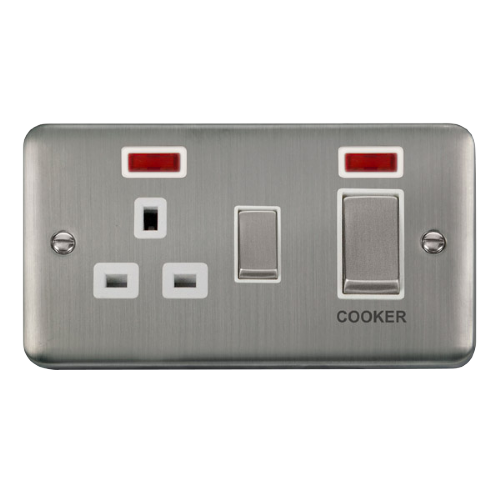 Scolmore DPSS505WH - 45A Ingot 2 Gang DP Switch With 13A DP Switched Socket + Neons - White Deco Plus Scolmore - Sparks Warehouse