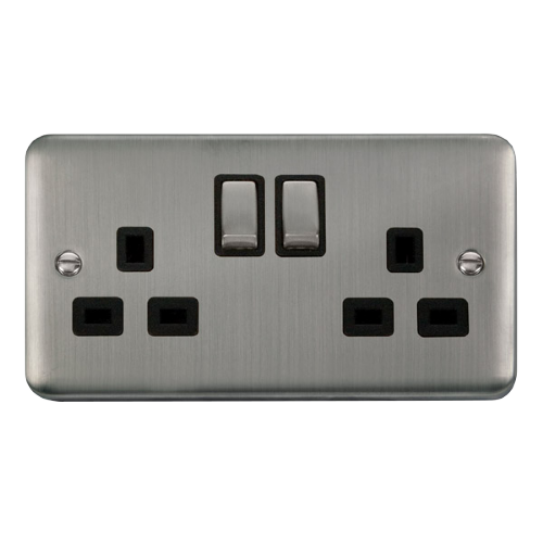 Scolmore DPSS536BK - 13A Ingot 2 Gang DP Switched Socket - Black Deco Plus Scolmore - Sparks Warehouse