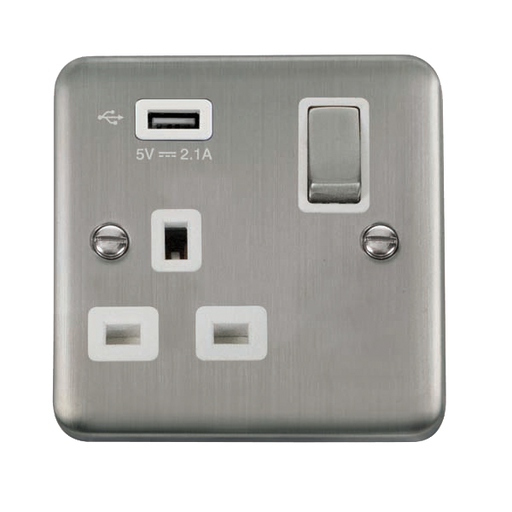 Scolmore DPSS571UWH Deco Plus Stainless Steel 1g Skt Usb 2.1a Dp  Scolmore - Sparks Warehouse