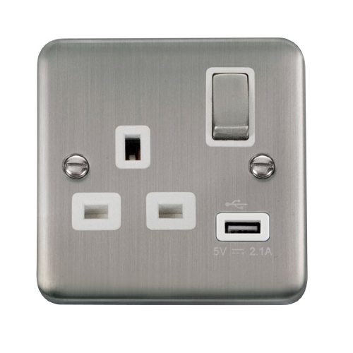 Scolmore DPSS571WH - 13A Ingot 1 Gang Switched Socket With 2.1A USB Outlet - White Deco Plus Scolmore - Sparks Warehouse