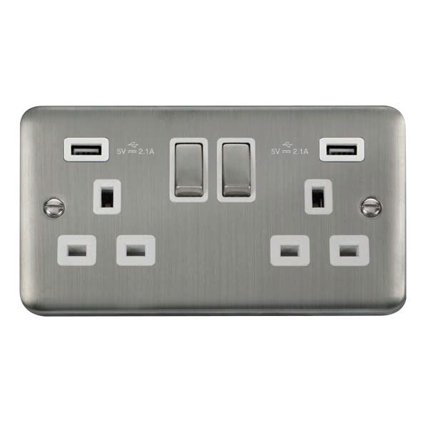 Scolmore DPSS580WH Deco Plus Stainless Steel 2g Skt Usb 4.2a Dp  Scolmore - Sparks Warehouse