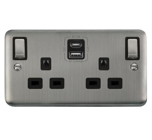 Scolmore DPSS586BK Deco Plus Stainless Steel 2g 13a Sw Skt 4.2a A&c Usb Ingot Dpss Bk  Scolmore - Sparks Warehouse