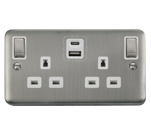 Scolmore DPSS586WH Deco Plus Stainless Steel 2g 13a Sw Skt 4.2a A&c Usb Ingot Dpss Wh  Scolmore - Sparks Warehouse