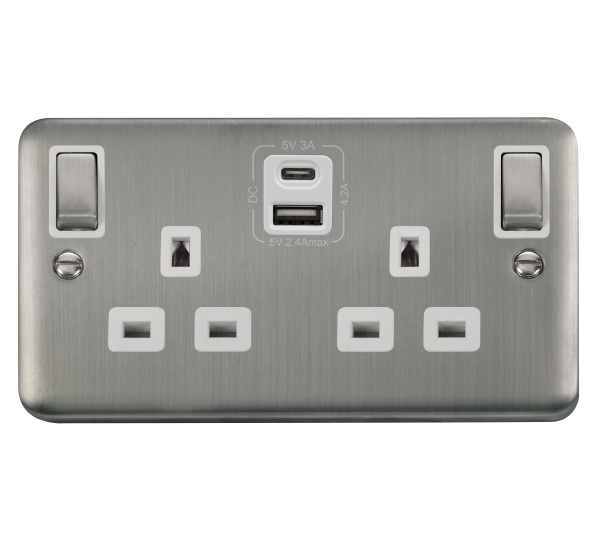 Scolmore DPSS586WH Deco Plus Stainless Steel 2g 13a Sw Skt 4.2a A&c Usb Ingot Dpss Wh  Scolmore - Sparks Warehouse
