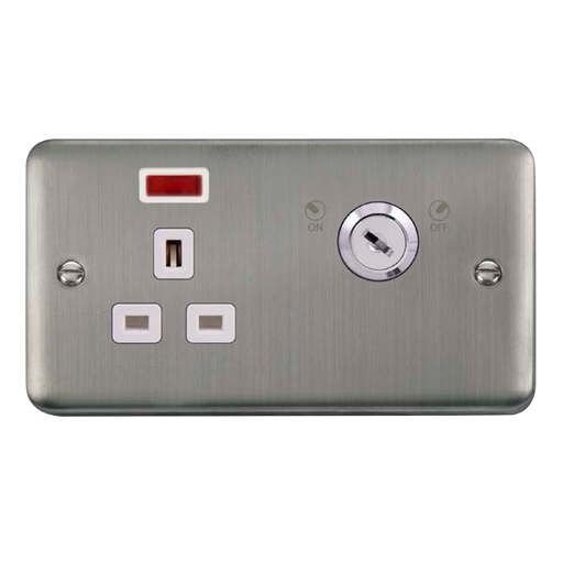 Scolmore DPSS655WH Deco Plus Stainless Steel 13a 1g Dp Lockable Skt Neon Deco+ Ss Wh  Scolmore - Sparks Warehouse