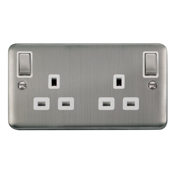 Scolmore DPSS836WH Deco Plus Stainless Steel Deco+ 13a 2gang Outboard Sw Skt Dp Ss Wh  Scolmore - Sparks Warehouse