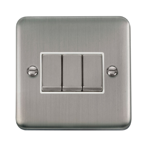 Scolmore DPSSWH-SMART3 - 1G Plate 3 Apertures Supplied With 3 x 10AX 2 Way Ingot Retractive Switch Modules - Stainless Steel - White Deco Plus Scolmore - Sparks Warehouse
