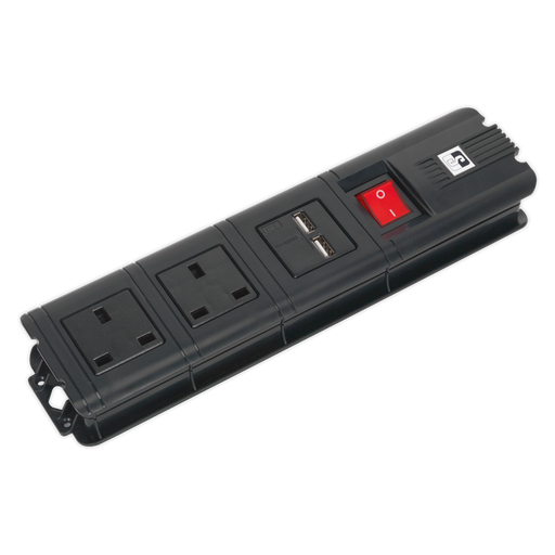 Sealey - EL32USBB Extension Cable 3m 2 x 230V + 2 x USB Sockets - Black Lighting & Power Sealey - Sparks Warehouse