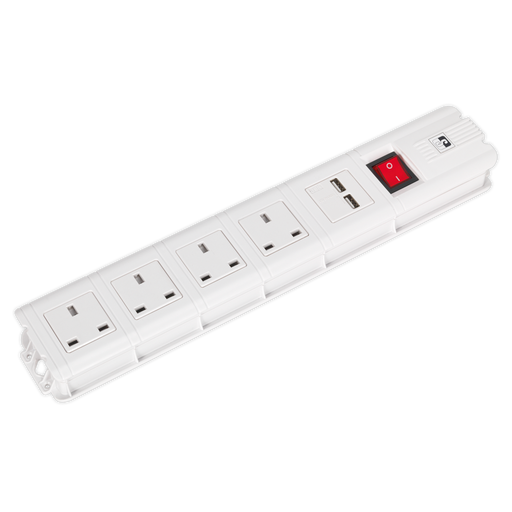 Sealey - EL34USBW Extension Cable 3m 4 x 230V + 2 x USB Sockets - White Lighting & Power Sealey - Sparks Warehouse