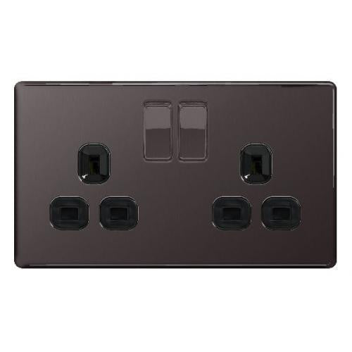 BG Nexus FBN22B Screwless Flat Plate Black Nickel 13A 2G Double Pole Switched Socket - BG - sparks-warehouse