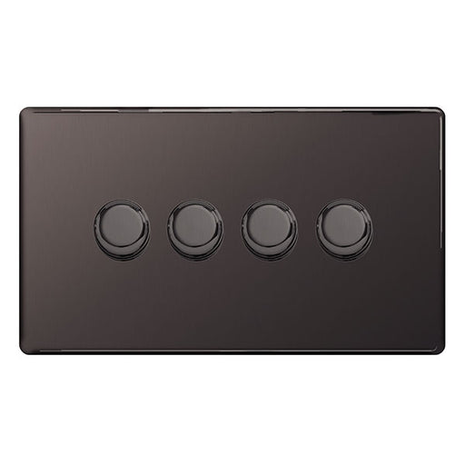BG Nexus FBN84P Screwless Flat Plate Black Nickel 400W 4 Gang 2 Way Push Dimmer - BG - sparks-warehouse