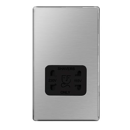 BG FPC20B Screwless Flat Plate Polished Chrome Shaver Socket 115/230V with Black Insert - BG - sparks-warehouse