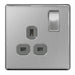 BG FBS21G Screwless Flat Plate Brushed Steel 13A 1G DP Switched Socket Grey Insert - BG - sparks-warehouse