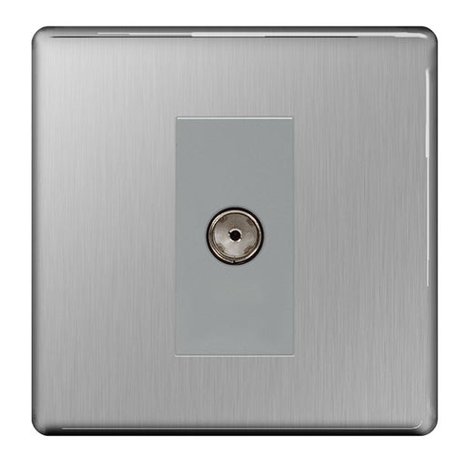 BG FBS62 Screwless Flat Plate Brushed Steel Single Gang Isolated Co-Axial Socket - BG - sparks-warehouse
