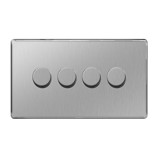 BG FBS84P Screwless Flat Plate Brushed Steel 400W 4 Gang 2 Way Push Dimmer - BG - sparks-warehouse