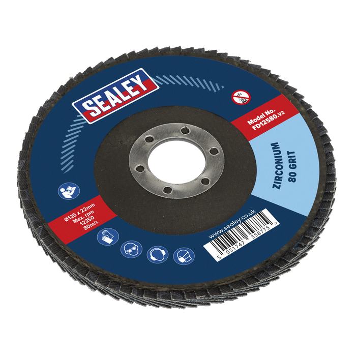 Sealey - FD12580 Flap Disc Zirconium Ø125mm 22mm Bore 80Grit Consumables Sealey - Sparks Warehouse