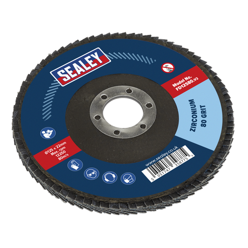 Sealey - FD12580 Flap Disc Zirconium Ø125mm 22mm Bore 80Grit Consumables Sealey - Sparks Warehouse