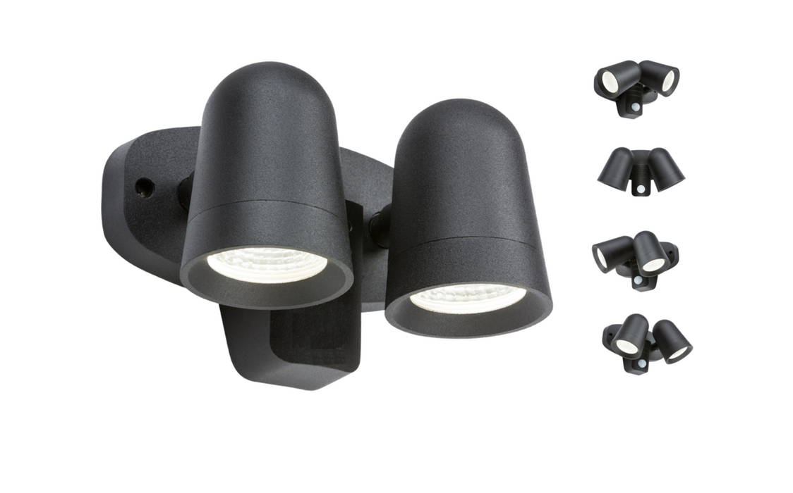 Knightsbridge FLTPB 230V IP65 18W LED Black Twin Spot FloodLight With PIR Floodlight Knightsbridge - Sparks Warehouse