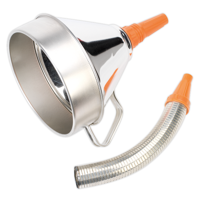Sealey - FM20F Funnel Metal with Flexible Spout & Filter Ø200mm Lubrication Sealey - Sparks Warehouse