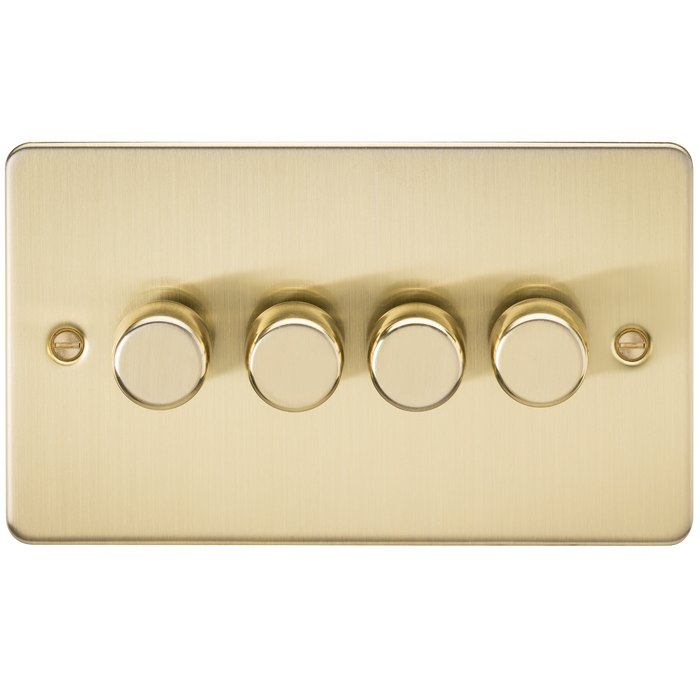 Knightsbridge FP2184BB Flat Plate 4G 2 way 10-200W (5-150W LED) trailing edge dimmer - Brushed Brass Dimmer Switch Knightsbridge - Sparks Warehouse