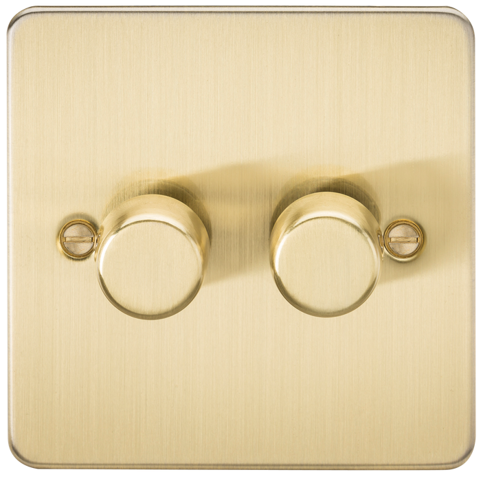 Knightsbridge FP2182BB Flat Plate 2G 2 WAY 10-200W Dimmer - Brushed Brass Dimmer Switch Knightsbridge - Sparks Warehouse