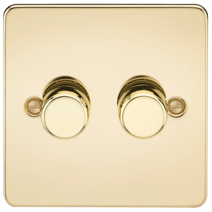 Knightsbridge FP2182PB Flat Plate 2G 2 way 10-200W (5-150W LED) Trailing Sdge Dimmer - Polished Brass Light Switches Knightsbridge - Sparks Warehouse