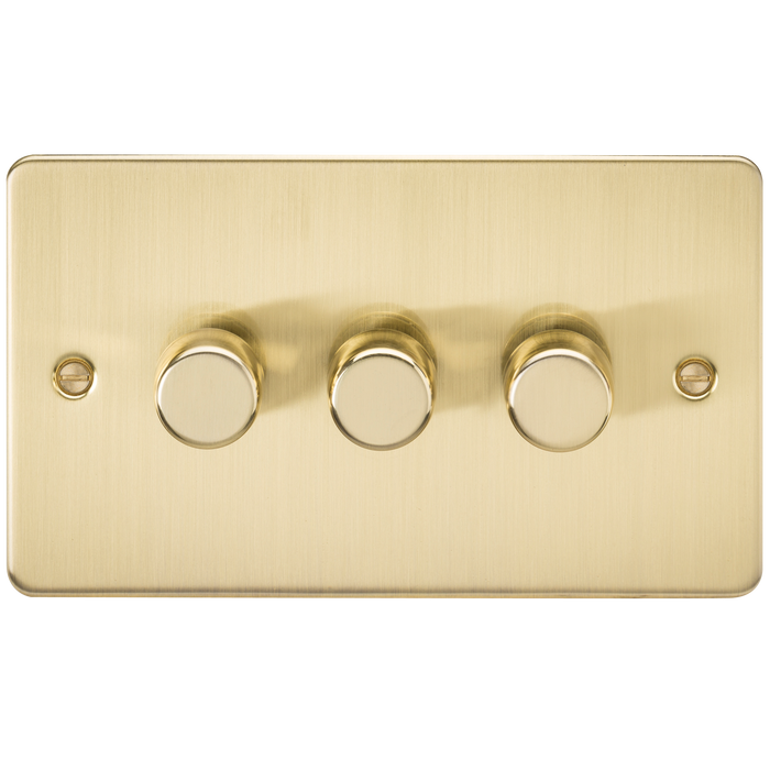 Knightsbridge FP2183BB Flat Plate 3G 2 way 10-200W (5-150W LED) trailing edge dimmer - Brushed Brass Light Switches Knightsbridge - Sparks Warehouse