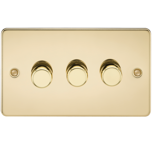 Knightsbridge FP2183PB Flat Plate 3G 2 WAY 10-200W Dimmer - Polished Brass Light Switches Knightsbridge - Sparks Warehouse