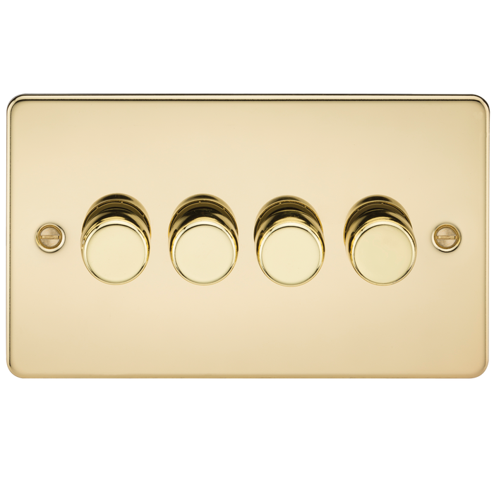 Knightsbridge FP2184PB Flat Plate 4G 2 way 10-200W (5-150W LED) Trailing Edge Dimmer - Polished Brass Light Switches Knightsbridge - Sparks Warehouse