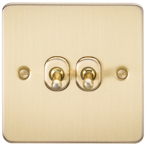Knightsbridge FP2TOGBB Flat Plate 10A 2G 2 WAY Toggle Switch - Brushed Brass Toggle Switch Knightsbridge - Sparks Warehouse