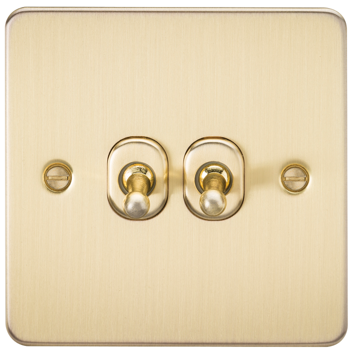 Knightsbridge FP2TOGBB Flat Plate 10A 2G 2 WAY Toggle Switch - Brushed Brass Toggle Switch Knightsbridge - Sparks Warehouse