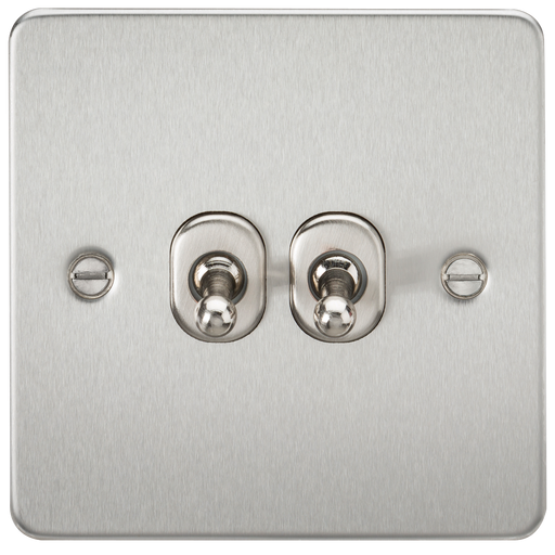 Knightsbridge FP2TOGBC Flat Plate 10A 2G 2 WAY Toggle Switch - Brushed Chrome Toggle Switch Knightsbridge - Sparks Warehouse
